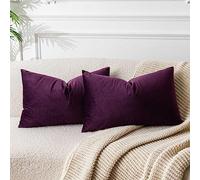 JUSPURBET Housse de Coussin en Velours Violet Aubergine 30x50 cm Lot de 2 pour Salon Canapé Chambre à Coucher Décoratif Rectangulaire Doux avec Fermeture Éclair Invisible