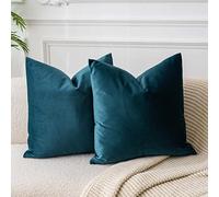 JUSPURBET Housses de Coussin en Velours Bleu Paon 55x55 cm Lot de 2 pour Salon Canapé Chambre Carrées Solides Douces avec Zip Invisible