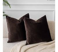 JUSPURBET Housses de Coussin en Velours Café 65x65 cm Lot de 2 pour Salon Canapé Chambre Carrées Solides Douces avec Zip Invisible