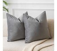 JUSPURBET Housses de Coussin en Velours Gris 40x40 cm Lot de 2 pour Salon Canapé Chambre Carrées Solides Douces avec Zip Invisible