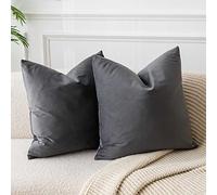 JUSPURBET Housses de Coussin en Velours Gris Foncé 65x65 cm Lot de 2 pour Salon Canapé Chambre Carrées Solides Douces avec Zip Invisible