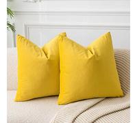 JUSPURBET Housses de Coussin en Velours Jaune 40x40 cm Lot de 2 pour Salon Canapé Chambre Carrées Solides Douces avec Zip Invisible