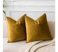 JUSPURBET Housses de Coussin en Velours Jaune Moutarde 50x50 cm Lot de 2 pour Salon Canapé Chambre Carrées Solides Douces avec Zip Invisible