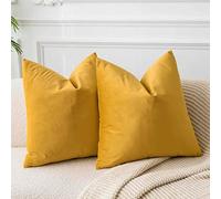 JUSPURBET Housses de Coussin en Velours Or 45x45 cm Lot de 2 pour Salon Canapé Chambre Carrées Solides Douces avec Zip Invisible