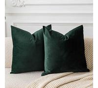 JUSPURBET Housses de Coussin en Velours Vert Militaire 50x50 cm Lot de 2 pour Salon Canapé Chambre Carrées Solides Douces avec Zip Invisible