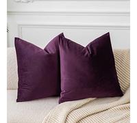 JUSPURBET Housses de Coussin en Velours Violet Aubergine 60x60 cm Lot de 2 pour Salon Canapé Chambre Carrées Solides Douces avec Zip Invisible