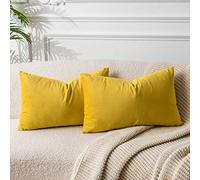 JUSPURBET Lot de 2 Housses de Coussin décoratives Douces en Velours pour canapé, Sofa, lit, 40,6 x 61 cm, Jaune