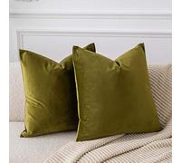 JUSPURBET Lot de 2 Housses de Coussin décoratives Douces et Solides en Velours pour canapé, Sofa, lit, 55 x 55 cm, Vert Olive