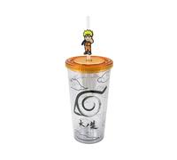 JUST FUNKY Naruto Shippuden Hidden Leaf Village Tasse de voyage pour carnaval de 473,6 g | Qualité supérieure et design | Couvercle anti-fuite et anti-déversement | Idéal pour offrir - Comprend paille