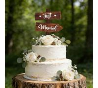 Just Married Décoration de Gâteau, Cake Topper Mariage en Bois, Topper Bridal Gateau, Decoration Wedding Cake Pour Les Fiançailles Et Les Célébrations de Mariage