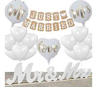 Just Married Kit de décoration de mariage, guirlande de 23 ballons, décoration de mariage, lettres de l'alphabet, ballons en aluminium, décoration de bureau civil