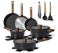 Just Perfecto Batterie de cuisine induction 15 pièces - Poêles antiadhésives casseroles avec couvercles en verre, wok, ustensiles et dessous-de-plat - Compatible tous feux gaz, électrique