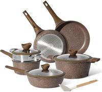 Batterie de cuisine 14 pièces avec cuiseur à vapeur Antiadhésif en Granit marron Just perfecto JL-26