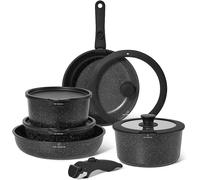 Just Perfecto JL-998 : Jeu de batterie de cuisine noir, 11 pièces, avec poignées amovibles