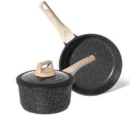 Just Perfecto Lot De Poêle 20cm + Casserole 18cm Avec Couvercle, Ensemble de Cuisine Compatibles Induction, Revêtement Antiadhésif Sans PFAS ni PFOA, Aluminium Haute Qualité, Poignée Thermo-isolées