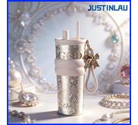 JUSTINLAU 710ML Tasse Thermos Aurora Goddess avec revêtement céramique, paille, corde de transport et pendentif, bouteille d'eau, cadeau exquis Victoria