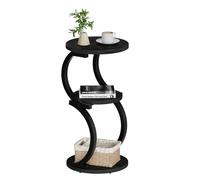JUSTOGO Petite table d'appoint ronde à 3 niveaux pour salon, table de nuit vintage pour petits espaces, canapé, table de chevet d'angle, chambre à coucher, table d'appoint en bois en forme de S