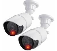 JUSTOP Lot de 2 caméras de vidéosurveillance factices avec LED clignotantes, étanches pour intérieur ou extérieur, boîtier professionnel noir et blanc