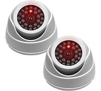 JUSTOP Lot de 2 caméras de vidéosurveillance factices en dôme étanches avec lumière LED réelle Blanc