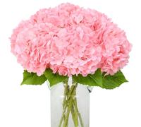 JUSTOYOU Lot de 3 fleurs d'hortensia artificielles réalistes à longue tige - 50 cm - Grand bouquet de fleurs d'hortensia artificielles au toucher réaliste pour mariage, maison, fête (hortensias roses)