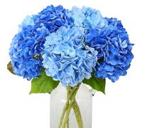 JUSTOYOU Lot de 4 fleurs d'hortensia artificielles double couleur simple à longue tige réalistes, 50 cm, grand bouquet d'hortensia artificiel au toucher réaliste pour mariage, maison, fête (bleu et