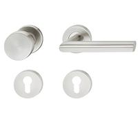 JUVA Poignées de Porte en Acier Inoxydable - LDH 2188 - Finition Matte - Rosace Ronde - Poignée Droite et Bouton pour Chambre, Salle de Bain, Cuisine - Vis Incluses - Serrure Cylindre