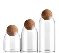 JUVEL Bocaux de Stockage en Verre, 3Pcs Bocal Hermetique, Pot en Verre Borosilicaté, Bocaux Epices, Avec Bouchon en Liège, pour Épices, Sucre, Café, Biscuits, Bonbons