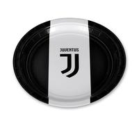 Juventus Bigiemme Lot de 8 assiettes Juve blanc noir 23 cm en carton, décorations de table d'anniversaire, de fête, d'équipes de football, multicolore