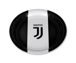 Juventus Bigiemme Lot de 8 assiettes Juve blanc noir 23 cm en carton, décorations de table d'anniversaire, de fête, d'équipes de football, multicolore