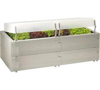 JUWEL Timber 20474 Jardinière surélevée avec 2 Hottes Thermiques, Aspect Bois, système de Parterre avec Haute Isolation Thermique, Dimensions 130 x 60 cm, Hauteur 52 cm, Hottes Amovibles, Gris