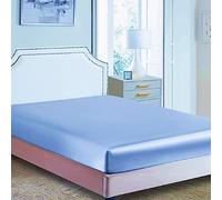 Juwenin Home Drap-housse en satin soyeux seulement, draps de lit luxueux classiques soyeux doux de couleur unie (Cyan, très grand lit (150/160x200+30 cm))
