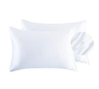 Juwenin Home Taie d'oreiller en Satin avec Fermeture Éclair, King Size, Lot de 2, Similaire à la Soie, Douce pour Cheveux et Peau, 75x50 cm (White, 65x65)