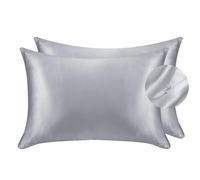 Juwenin Home Taie d'oreiller en Satin avec Fermeture Éclair, King Size, Lot de 2, Similaire à la Soie, Douce pour Cheveux et Peau, 75x50 cm (Silver Grey, 65x65)