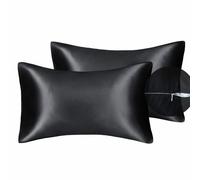 Juwenin Home Taie d'oreiller en Satin avec Fermeture Éclair, King Size, Lot de 2, Similaire à la Soie, Douce pour Cheveux et Peau, 75x50 cm (Black, 65x65)