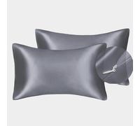 Juwenin Home Taie d'oreiller en Satin avec Fermeture Éclair, King Size, Lot de 2, Similaire à la Soie, Douce pour Cheveux et Peau, 75x50 cm (Dark Grey, 65x65)
