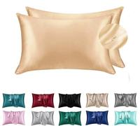 Juwenin Home Taie d'oreiller en Satin avec Fermeture Éclair, King Size, Lot de 2, Similaire à la Soie, Douce pour Cheveux et Peau, 75x50 cm (Champange, 50x70)