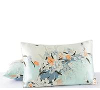 Juwenin Home Taie d'oreiller en Satin avec Fermeture Éclair, Lot de 2, Similaire à la Soie, Douce pour Cheveux et Peau, (Floral Blue, 65x65)