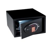 JVD Coffre-fort Trustee Compact noir pour hôtel - Antieffraction - Eclairage LED - Verrouillage par code - Blocage automatique en cas d'infraction - Compact & élégant