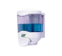 JVD Crystal Distributeur de Savon & Gel hydroalcoolique 450ml, Débit 1ml - Blanc - Compatible Savon Gel - Bouton Poussoir - Anti-vandalisme