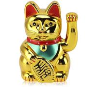 Jwthee Chat Porte-Bonheur, Chat Chinois, Chats agitant à énergie Solaire, Chats Porte-Bonheur, Figurine Statuette Chatss Japonais Porte Bonheur, accueillant Maneki Neko avec Bras agitant(Or)