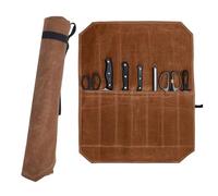 Jwthee Sac à Rouleaux de Couteaux, étui à Rouleaux de Couverts Portable en Toile cirée Humide, Sac à ustensiles de Camping en Toile cirée, Porte-Couteaux, protecteurs, étui à Rouleaux de (Kaki)