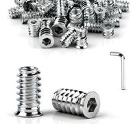 jwtyu 45 Pièces Insert Fileté Bois M4 x 12mm écrous à visser insert bois M4 | Silver, Manchons à visser M4, Galvanisés, Avec clé à six pans creux, Pour panneaux de fibres, contreplaqué et meubles en bois