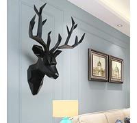 JXLAMP Tête De Cerf Sculpture Murale, Décoration Murale Tête d'animal, Résine, Décoration 3D Décoration Intérieure 56 Cm * 52 Cm (Color : Noir)