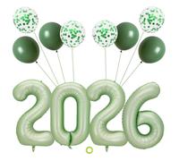 Jxuzh Olivgrün Kit de décoration pour la Saint-Sylvestre 2026, ensemble de ballons en film 2026 ensemble de ballons pour la Saint-Sylvestre Olivgrün - XXL Ballon chiffre en film 2026 (80 cm) + ballons