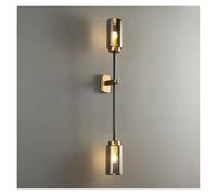 JYBNBBE Lampe murale de luxe pour hôtel, salon, lampes en verre gris fumé, décoration d'intérieur moderne, linéaire, laiton tout cuivre, éclairage pour chambre à coucher, lumière chaude 3000 K - 2