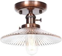 JYBNBBE Plafonnier industriel en V E27 à tête unique semi-encastré, métal plaqué avec abat-jour en verre transparent rayé, compatible avec hall d'entrée, bronze rouge