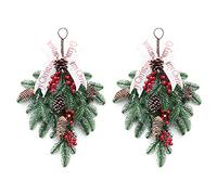 JYCAR Lot de 2 couronnes de Noël artificielles en forme de larme de pin pour porte d'entrée, décoration murale pour arche de mariage, toile de fond, maison, jardin (50 x 37 cm)