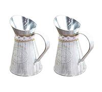 JYCAR Lot de 2 petits vases rustiques en métal, style shabby chic, pour arrosoir, pot à lait, vase blanc vintage en étain pour salon, chambre à coucher, cuisine (10 x 16 cm)