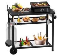 JYiuog Chariot de barbecue multifonction à 3 étages avec porte-serviettes en papier et crochets, table d'appoint pour l'extérieur (noir)