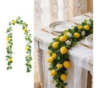 JYJLLM Guirlande de citron artificiel de 200 cm avec feuilles vertes, citrons jaunes et blanches, guirlande de fruits réaliste pour porte, mur, mariage, fête, printemps, été, décoration pour adultes